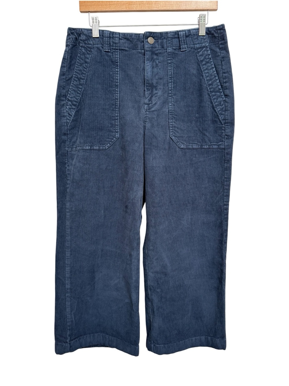 LL Bean 207 Corduroy Pants High Rise Wide Leg Women Size 12 Petite Patch Pocket